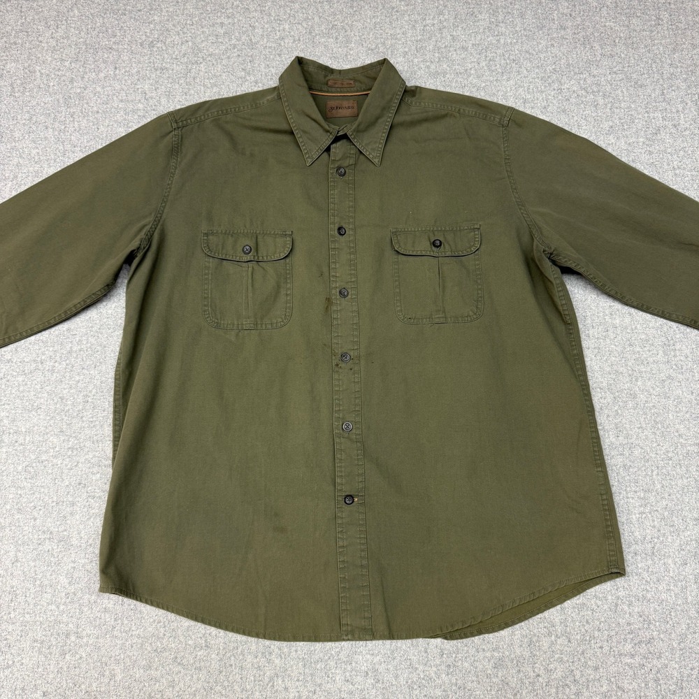 St. John's Bay Shirt XL Olive Green Sunwashed Canvas Utility Long Sleeve Cotton